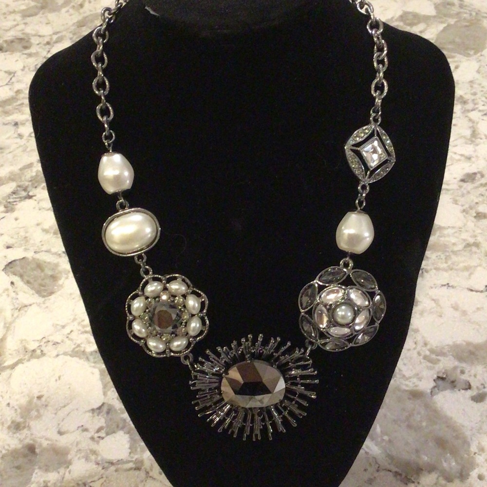 Chico's Silver and Pearl Statement Necklace